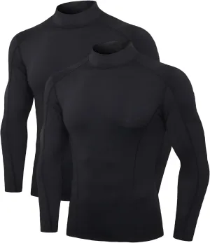2/3 Pack Men's Compression Shirts Long Sleeve Workout Shirts Mock Turtleneck Athletic Base Layer Active Undershirts Tops