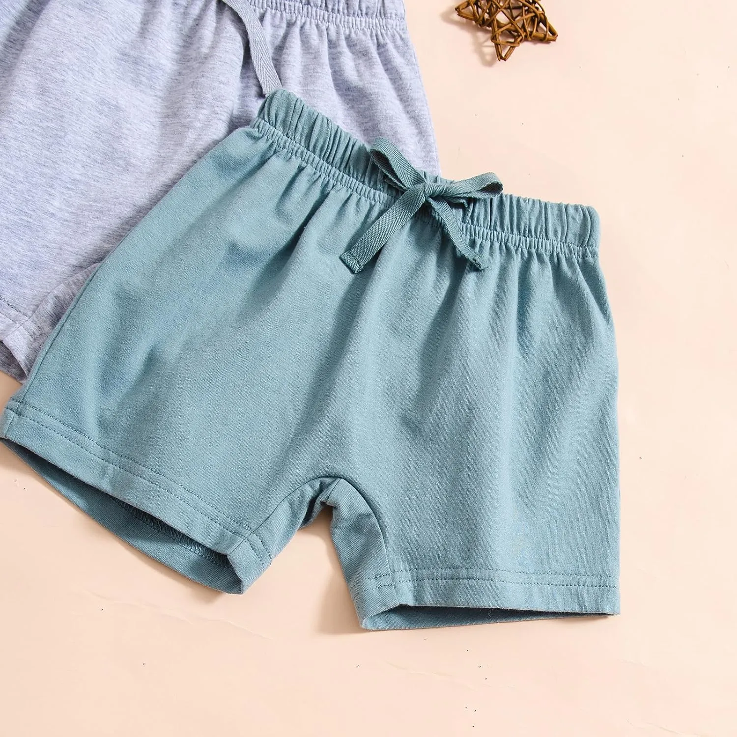 3 Pack Baby Boy Shorts Solid Cotton Short with Drawstring Casual Summer Bottoms Pants