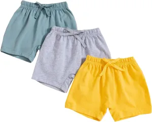 3 Pack Baby Boy Shorts Solid Cotton Short with Drawstring Casual Summer Bottoms Pants