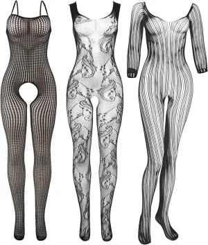 3 Pcs Women's Fishnet Lingerie Plus Size Mesh Bodysuit Lingerie for Women