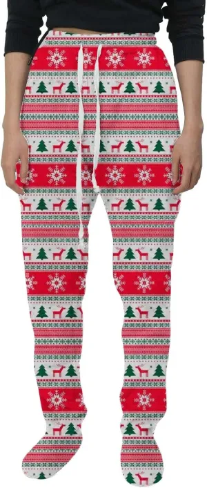 Adult Footed Sweatpants for Women Elastic Waisted Loose Casual Trousers Pockets Drawstring Buffalo Plaid Pajama Pants