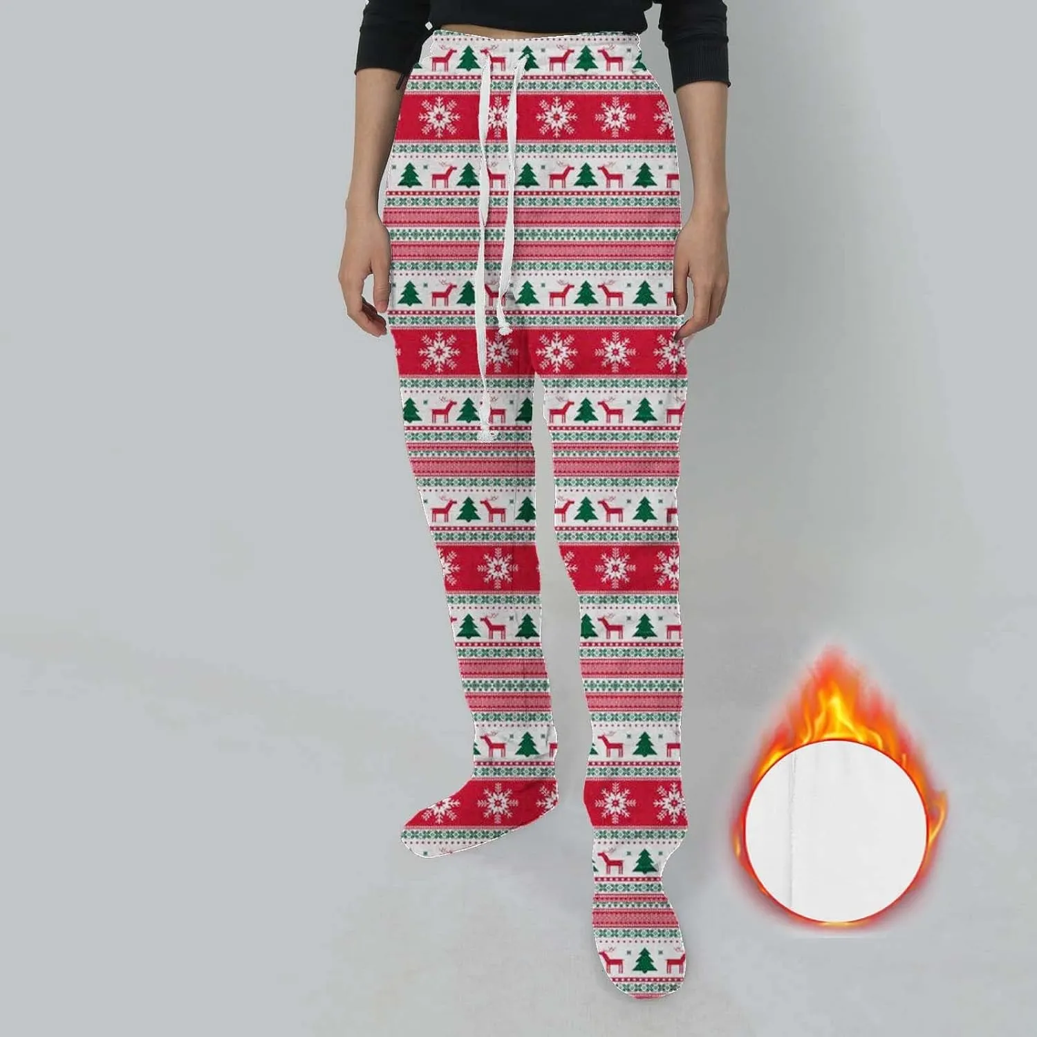 Adult Footed Sweatpants for Women Elastic Waisted Loose Casual Trousers Pockets Drawstring Buffalo Plaid Pajama Pants