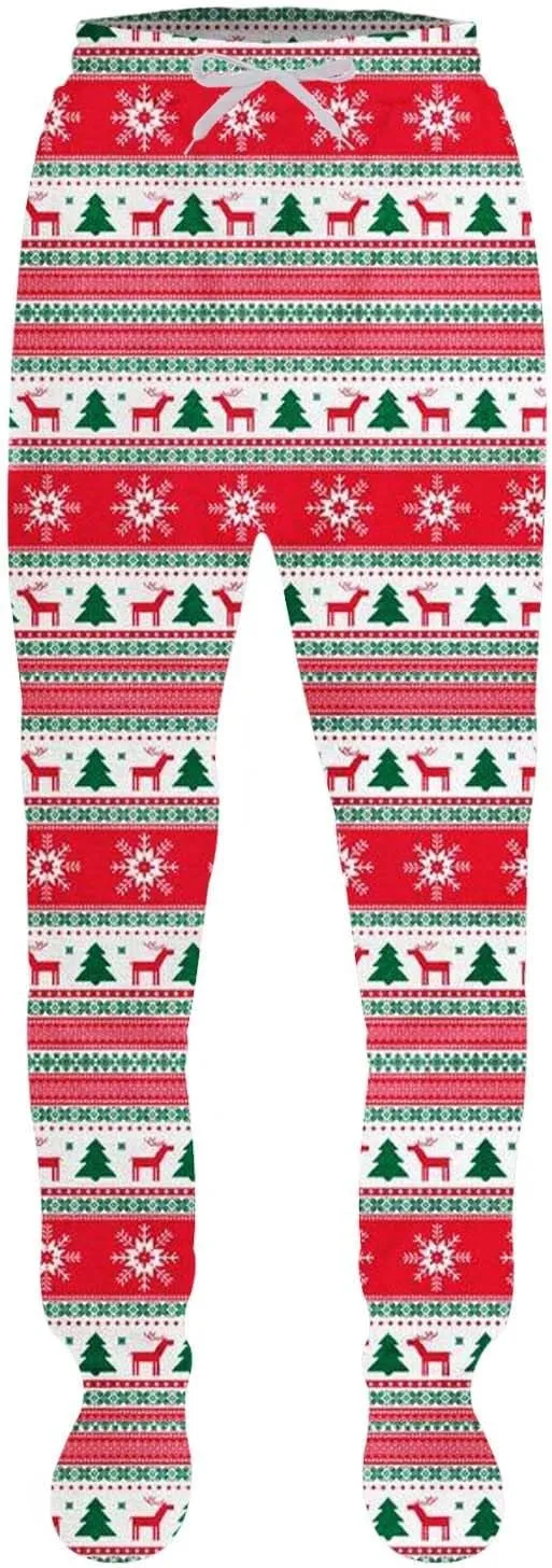 Adult Footed Sweatpants for Women Elastic Waisted Loose Casual Trousers Pockets Drawstring Buffalo Plaid Pajama Pants