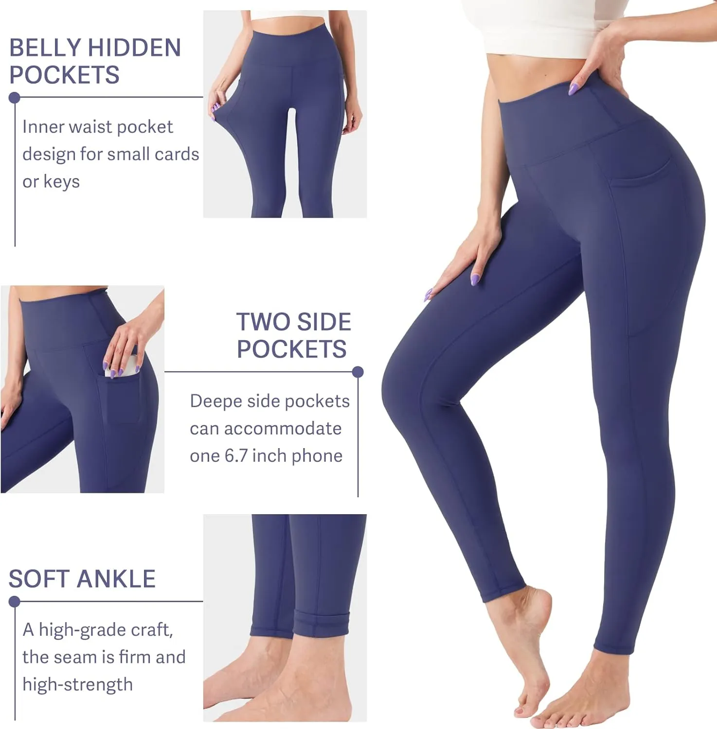ALWAYSONE Yoga Leggings for Women High Waisted Tummy Control Yoga Pants Workout Leggings with Pockets Athletic Sports Gym