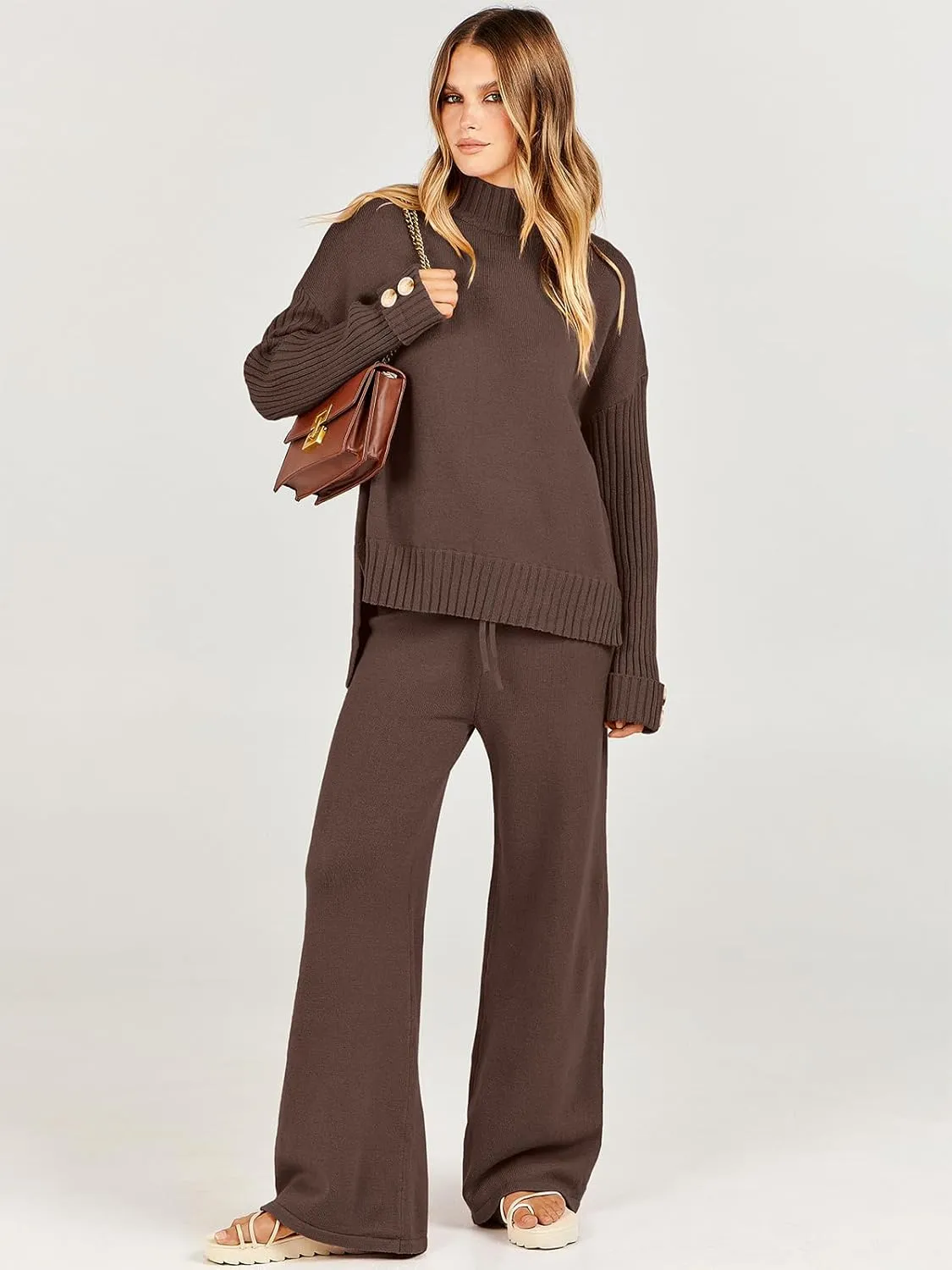 ANRABESS Women's 2 Piece Outfit Sweater Lounge Sets Long Sleeve Knit Pullover Wide Leg Pant Tracksuit Loungewear 2024 Fashion