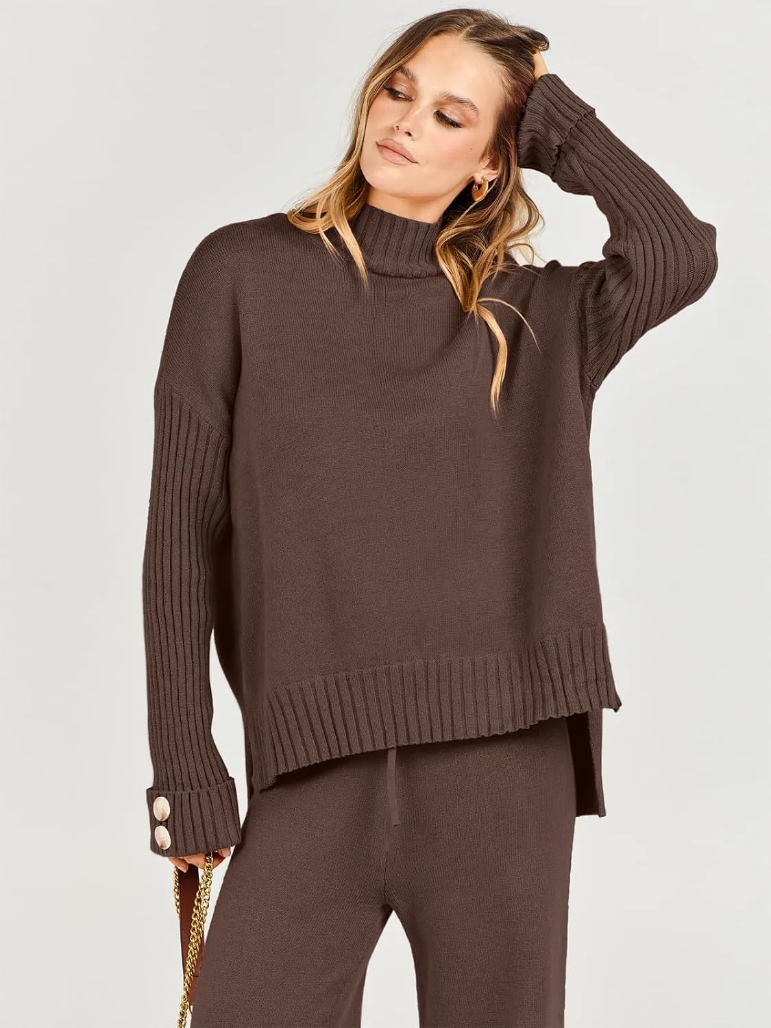 ANRABESS Women's 2 Piece Outfit Sweater Lounge Sets Long Sleeve Knit Pullover Wide Leg Pant Tracksuit Loungewear 2024 Fashion