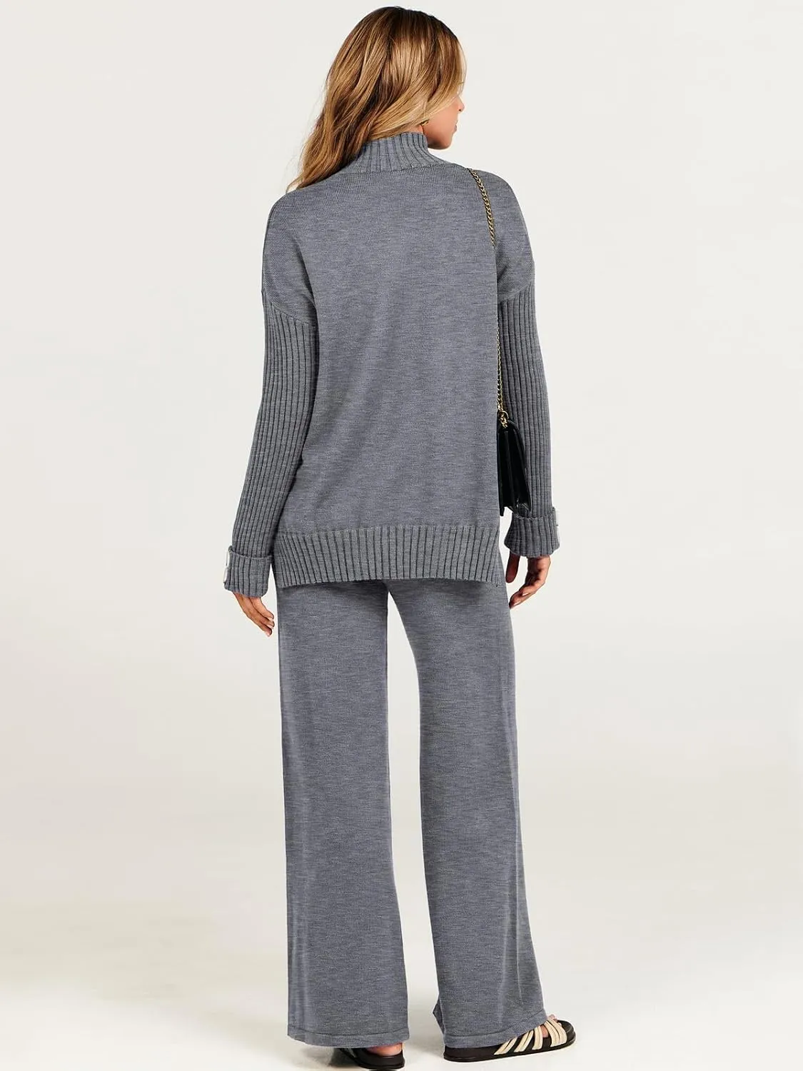 ANRABESS Women's 2 Piece Outfit Sweater Lounge Sets Long Sleeve Knit Pullover Wide Leg Pant Tracksuit Loungewear 2024 Fashion