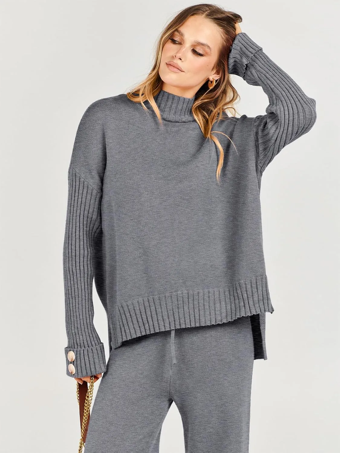 ANRABESS Women's 2 Piece Outfit Sweater Lounge Sets Long Sleeve Knit Pullover Wide Leg Pant Tracksuit Loungewear 2024 Fashion