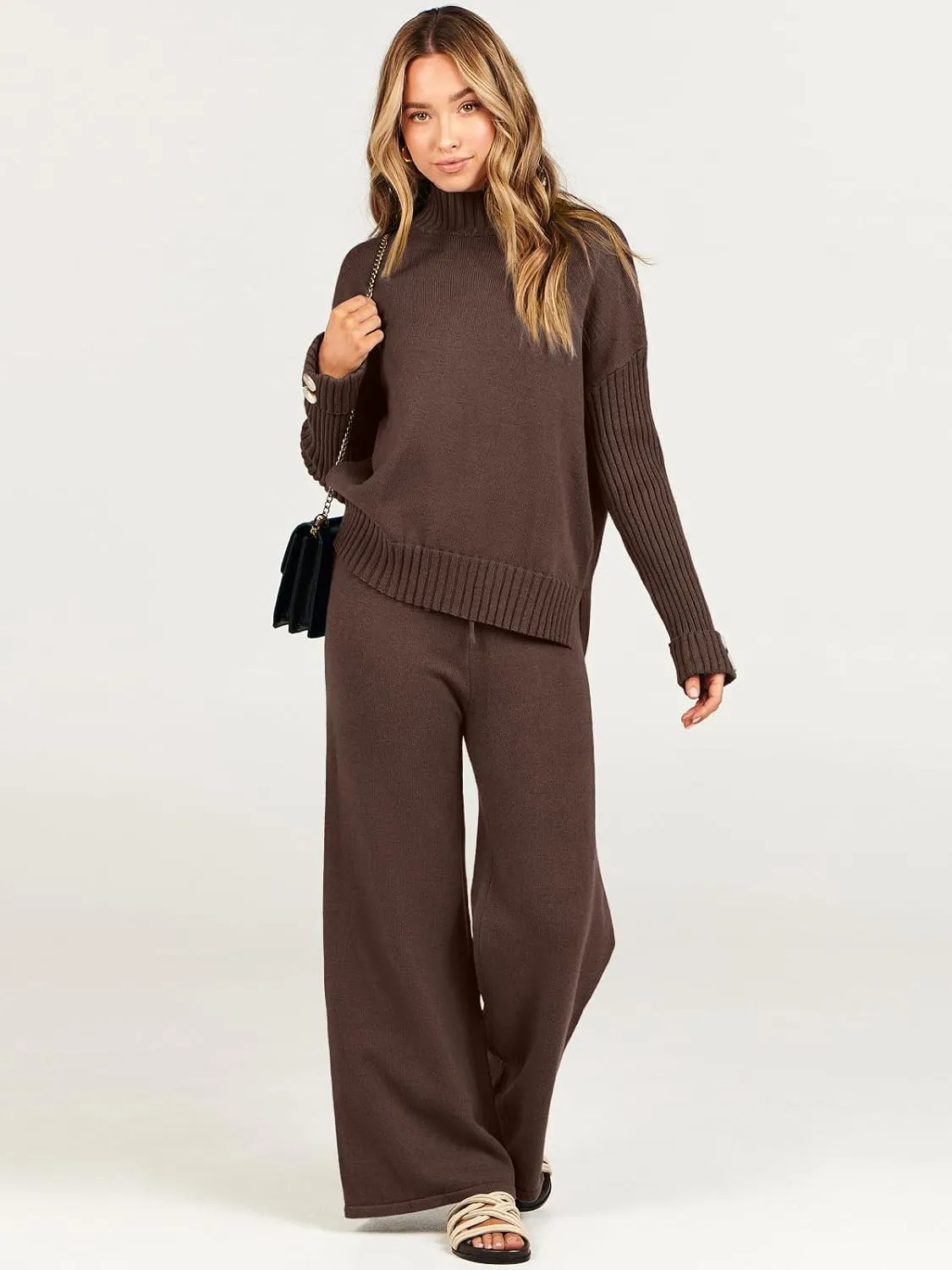 ANRABESS Women's 2 Piece Outfit Sweater Lounge Sets Long Sleeve Knit Pullover Wide Leg Pant Tracksuit Loungewear 2024 Fashion