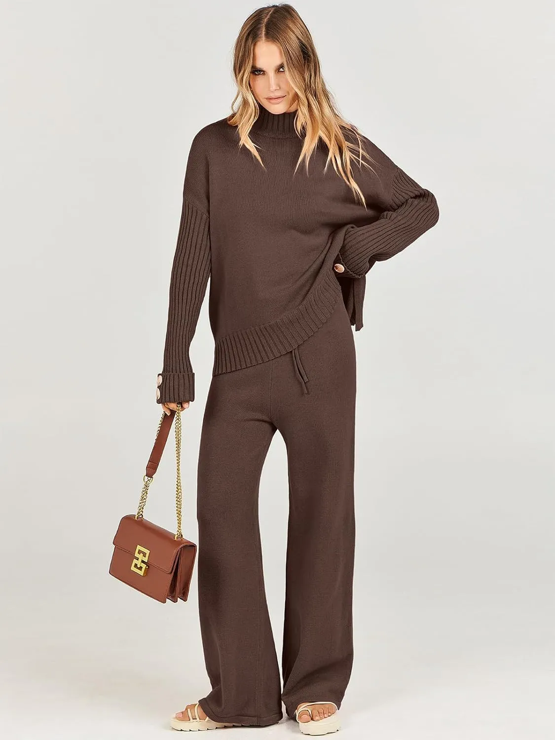 ANRABESS Women's 2 Piece Outfit Sweater Lounge Sets Long Sleeve Knit Pullover Wide Leg Pant Tracksuit Loungewear 2024 Fashion