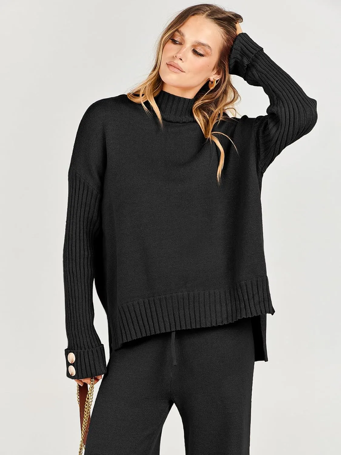 ANRABESS Women's 2 Piece Outfit Sweater Lounge Sets Long Sleeve Knit Pullover Wide Leg Pant Tracksuit Loungewear 2025 Fashion