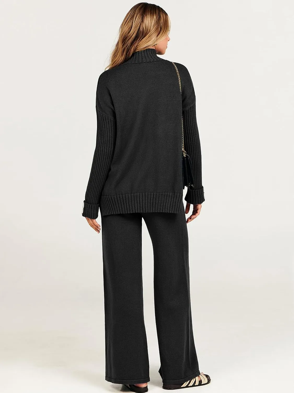 ANRABESS Women's 2 Piece Outfit Sweater Lounge Sets Long Sleeve Knit Pullover Wide Leg Pant Tracksuit Loungewear 2025 Fashion