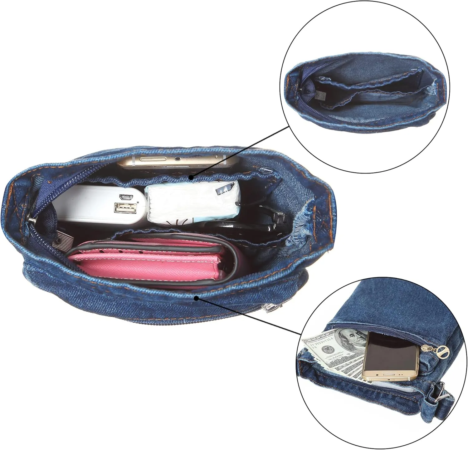 AOCINA Small Denim Purse Blue Jean Purse Shoulder Bag Denim Crossbody Bags for Women