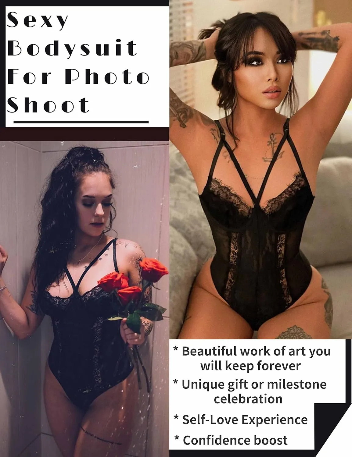 Aranmei Lingerie for Women Eyelash Lace Strappy Sexy Teddy Babydoll Lingerie with Snap Crotch