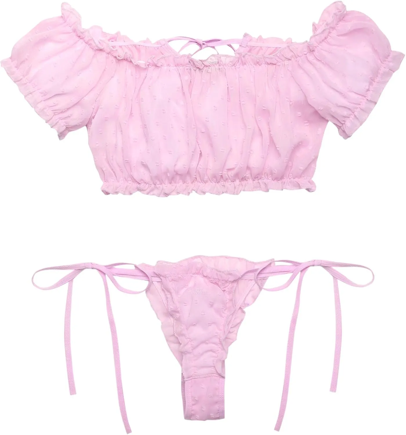 Avidlove Bra and Panty Set Ruffle Lingerie Set Mesh Babydoll Chemise