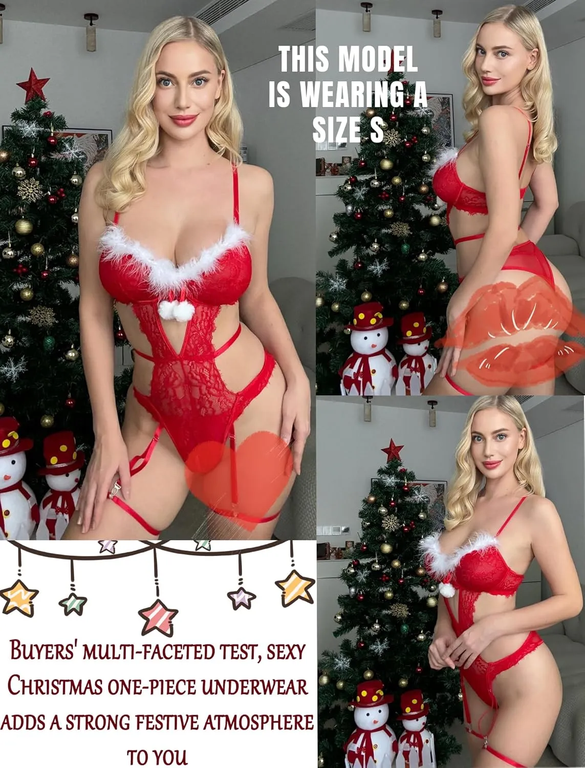 Avidlove Christmas Garter Lingerie Set Lace Strappy Teddy Underwired Naughty Bodysuit Exotic One Piece Babydoll