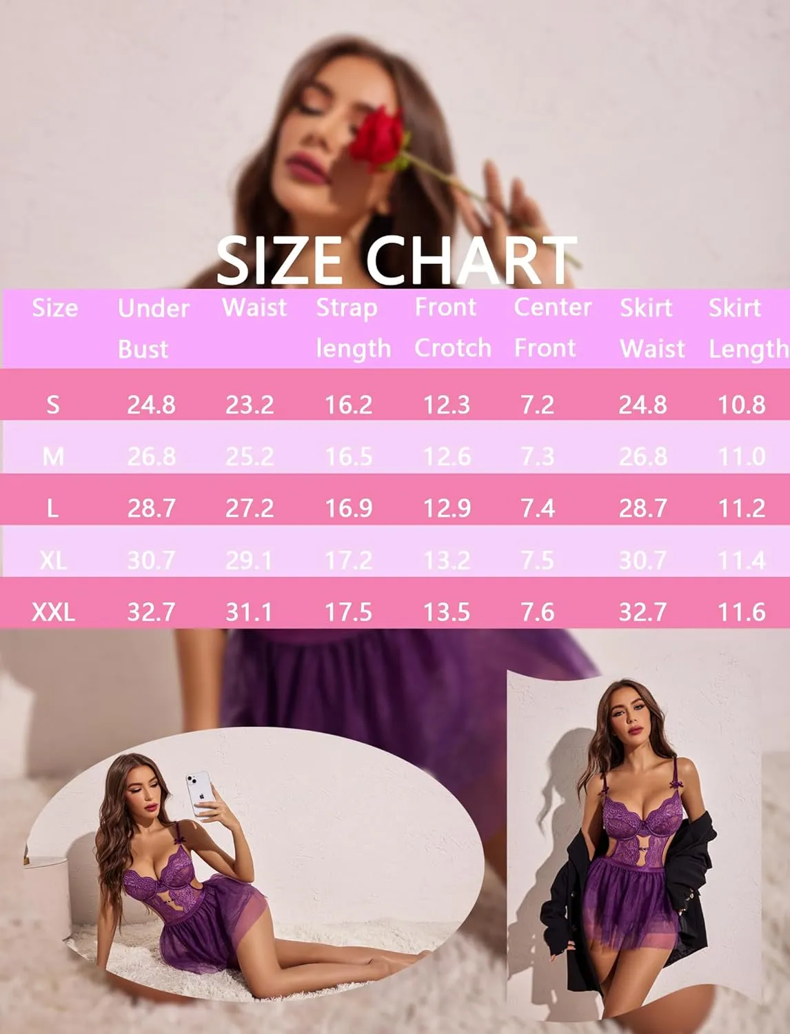 Avidlove Lingerie for Women Lace Bodysuit with Detachable Mesh Mini Skirt Push Up Teddy Lingerie Set