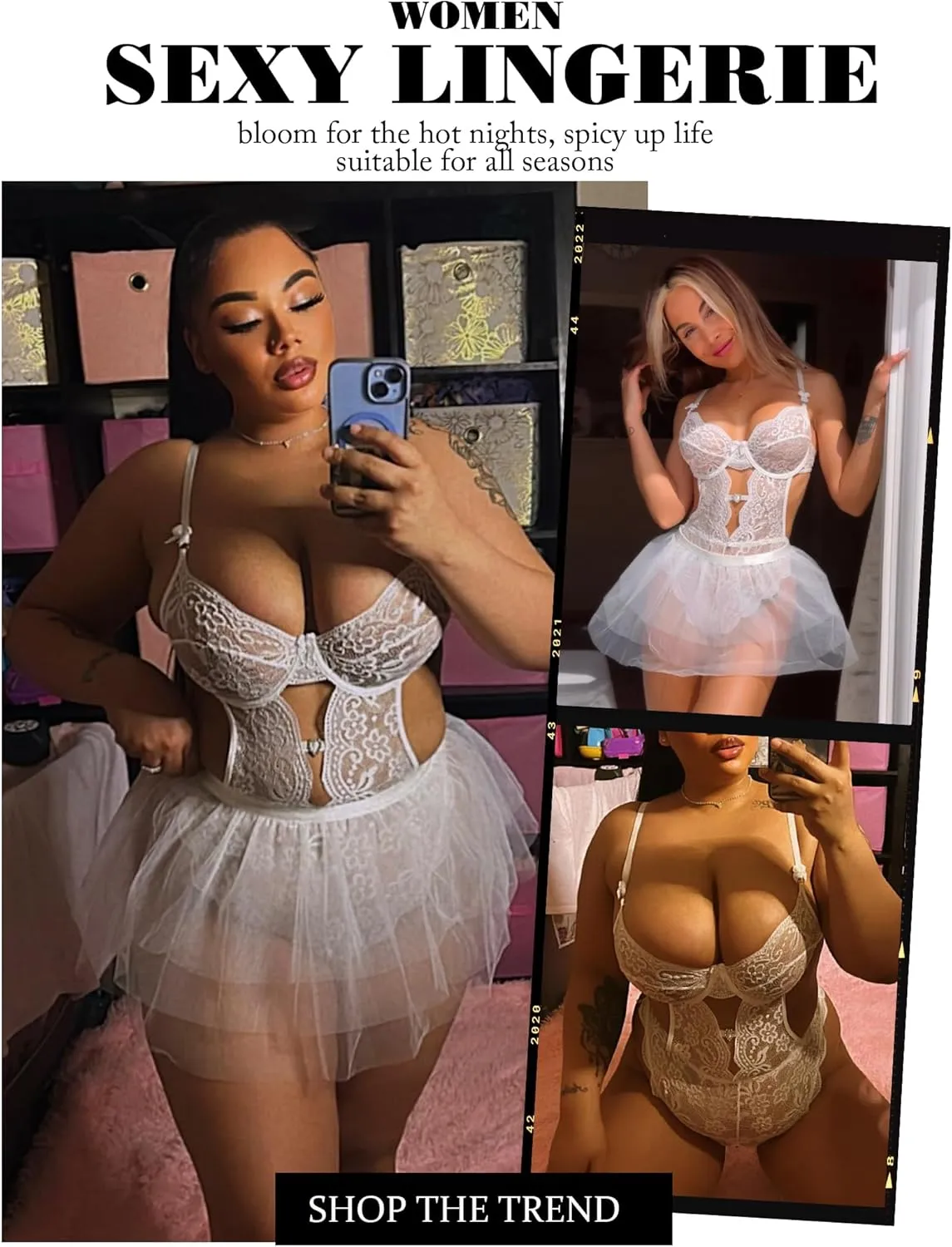 Avidlove Lingerie for Women Lace Bodysuit with Detachable Mesh Mini Skirt Push Up Teddy Lingerie Set