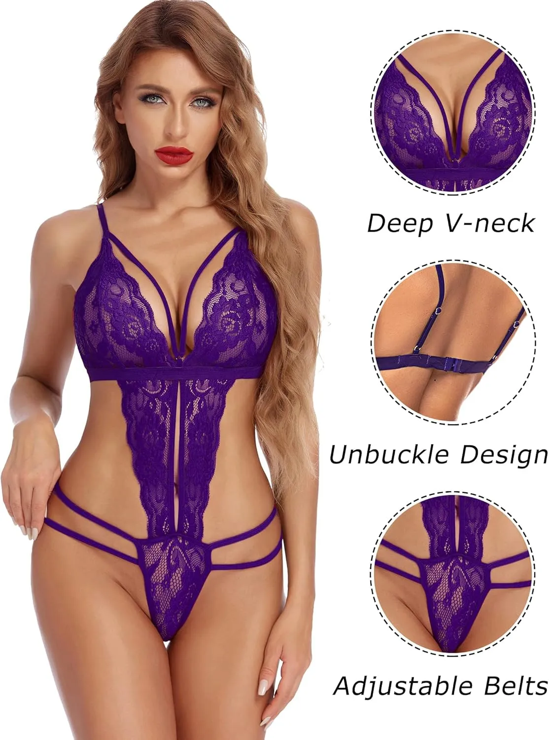 Avidlove Women One Piece Lingerie Deep V Lace Bodysuit Babydoll Teddy Underwear