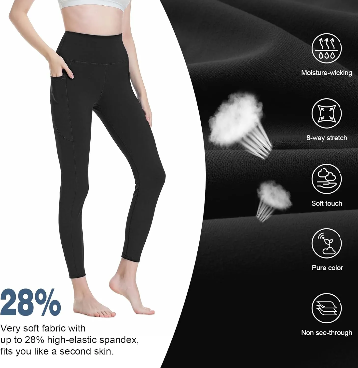 BETTERCHIC Yoga Pants Women High Waisted Tummy Control Yoga Leggings Buttery Soft Leggings Workout Leggings with Pockets