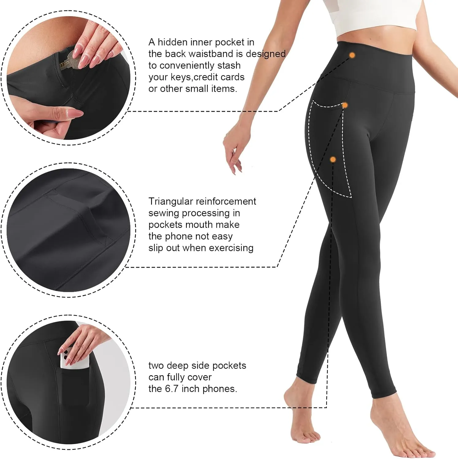 BETTERCHIC Yoga Pants Women High Waisted Tummy Control Yoga Leggings Buttery Soft Leggings Workout Leggings with Pockets