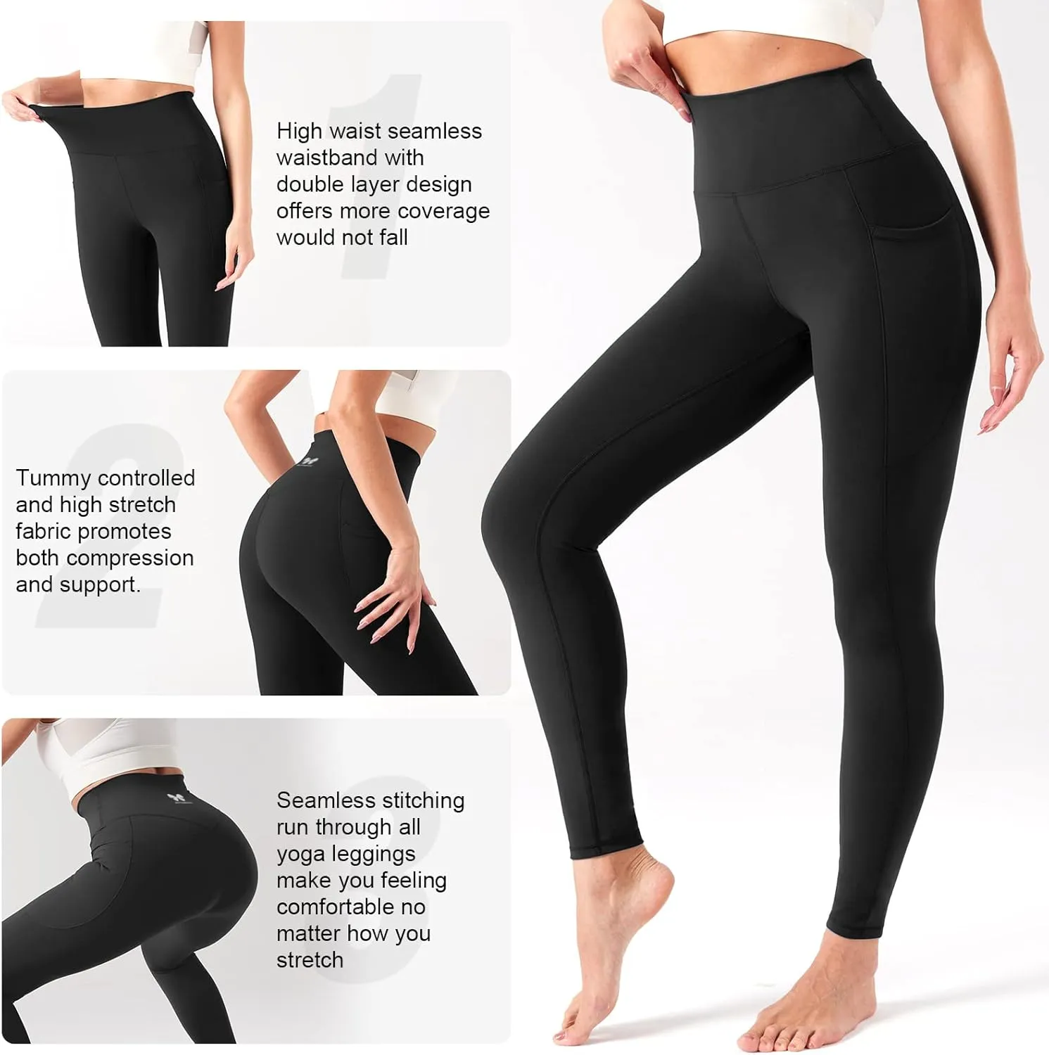 BETTERCHIC Yoga Pants Women High Waisted Tummy Control Yoga Leggings Buttery Soft Leggings Workout Leggings with Pockets