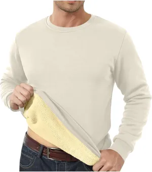 Binmer Men's Crewneck Sweatshirt Winter Warm Sherpa Lined Pullover Tops Plus Size Fleece Thermal Sweater for Cold Weather