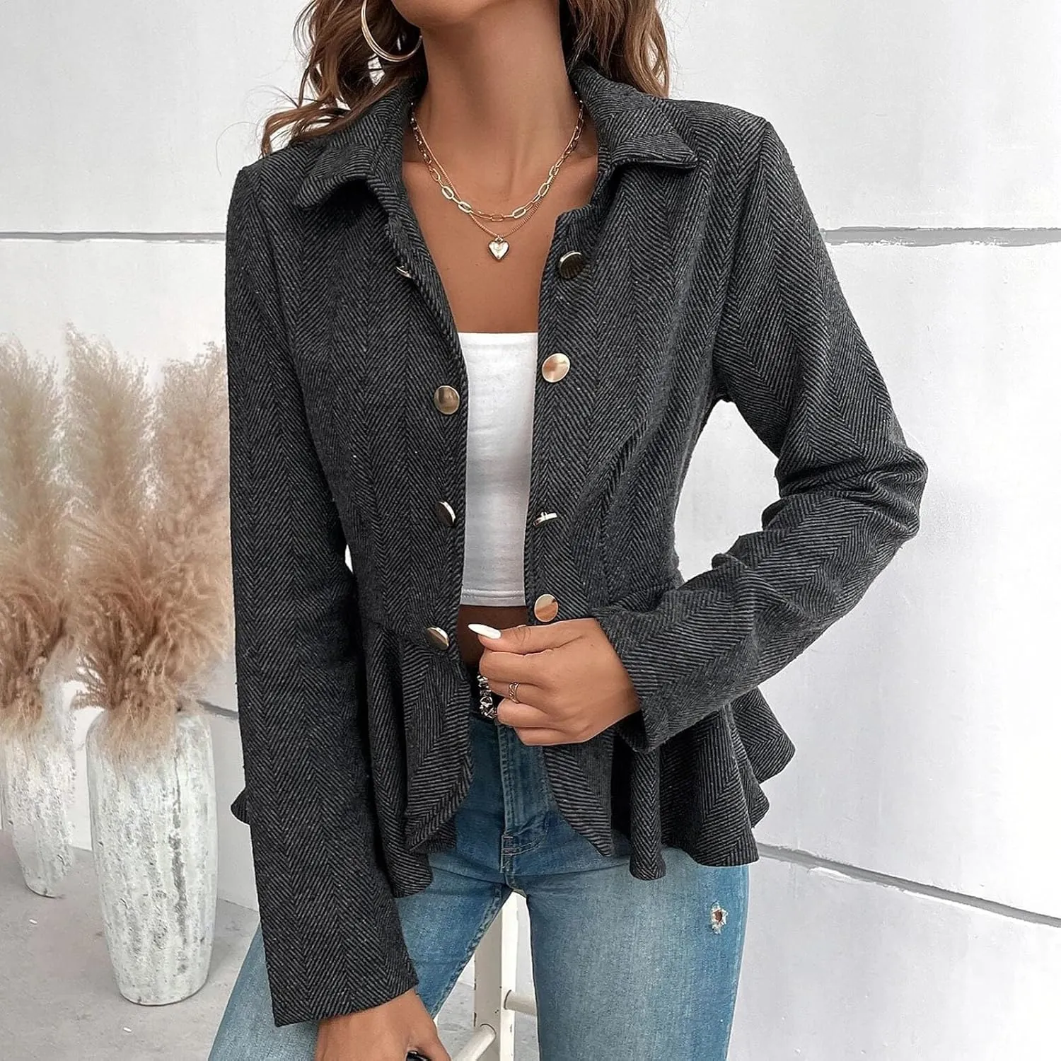 Blazers for Women Business Casual Business Ladies Jacket Buttonn Prtite Trendy Blazer Loose With Pockets Jacket
