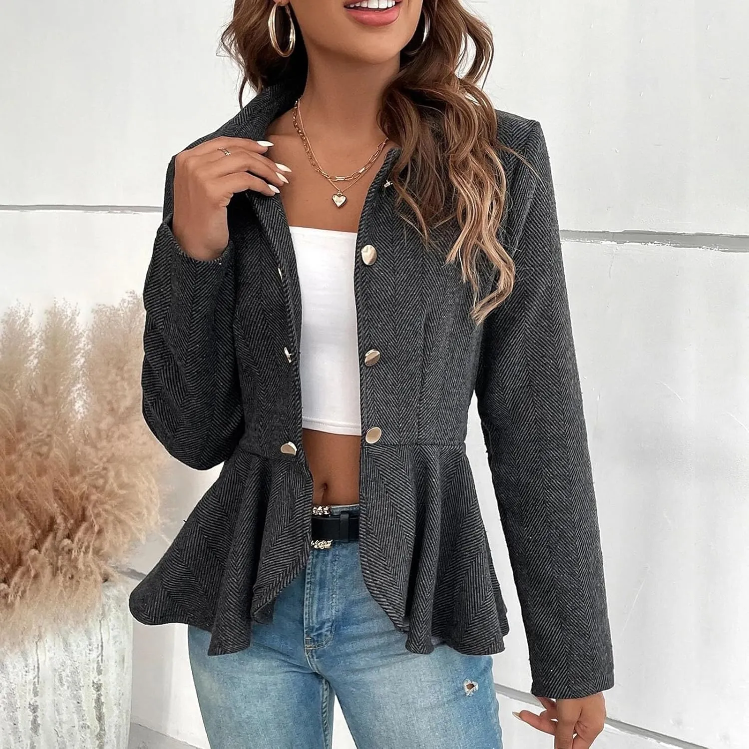 Blazers for Women Business Casual Business Ladies Jacket Buttonn Prtite Trendy Blazer Loose With Pockets Jacket