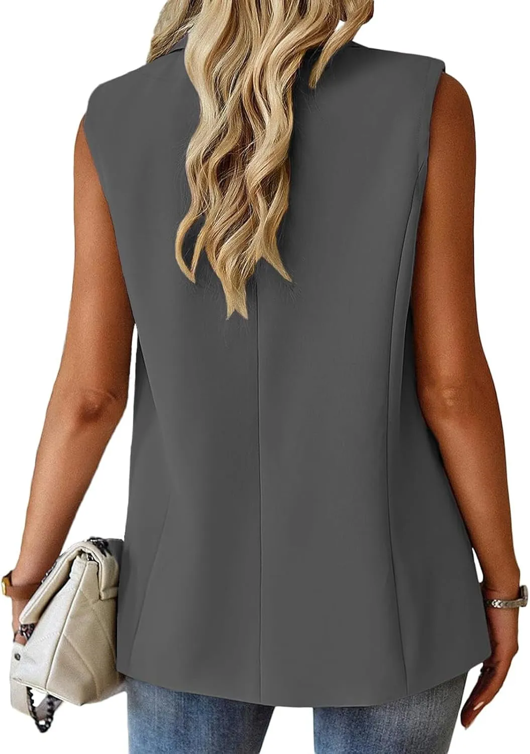 Blazers for Women Work Casual Sleeveless Vest Lightweight Interview Outfits Dressy Office Blazers with Pockets