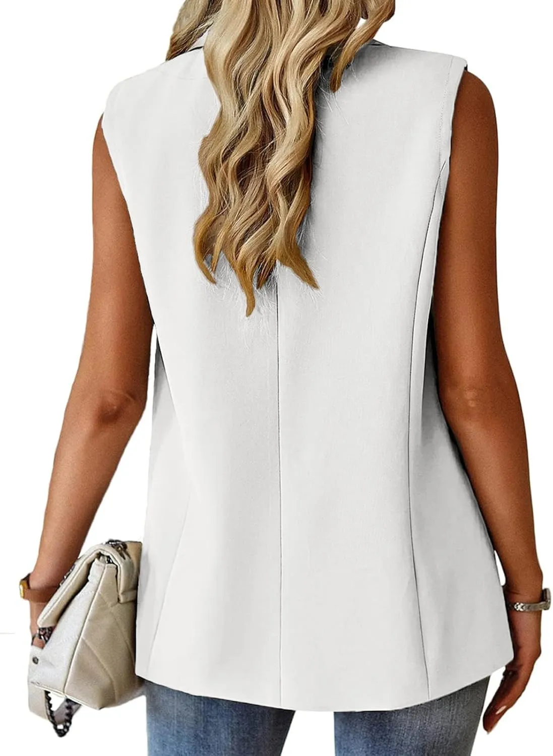 Blazers for Women Work Casual Sleeveless Vest Lightweight Interview Outfits Dressy Office Blazers with Pockets