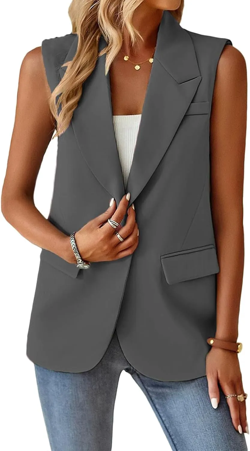 Blazers for Women Work Casual Sleeveless Vest Lightweight Interview Outfits Dressy Office Blazers with Pockets