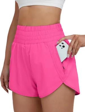 BMJL Women's High Waisted Athletic Shorts Pocket Workout Shorts Gym Sporty Running Shorts(S,HotPink374)