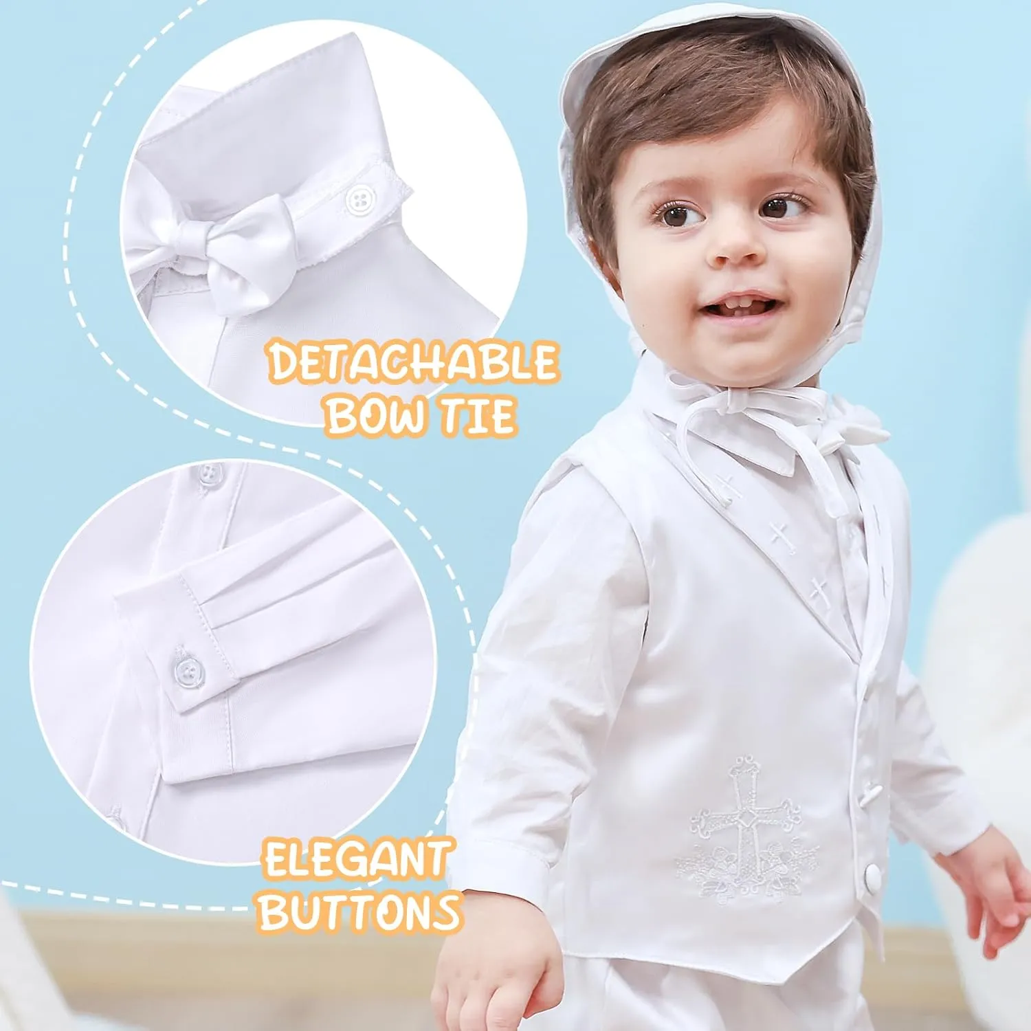 Booulfi Baptism Outfits for Boys Baby Boy Outfits Christening Gifts White Suits with Dress Shirt Pants