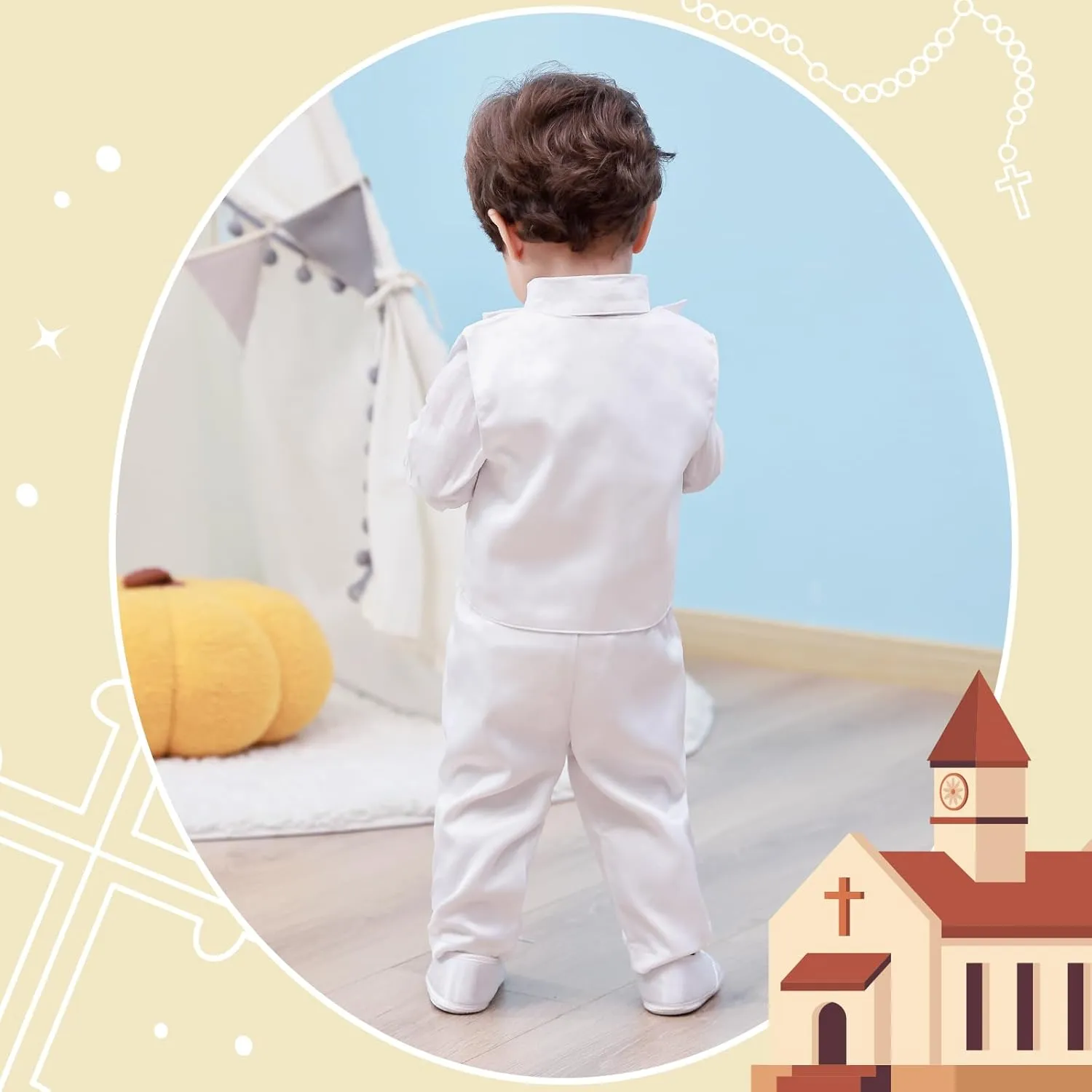 Booulfi Baptism Outfits for Boys Baby Boy Outfits Christening Gifts White Suits with Dress Shirt Pants