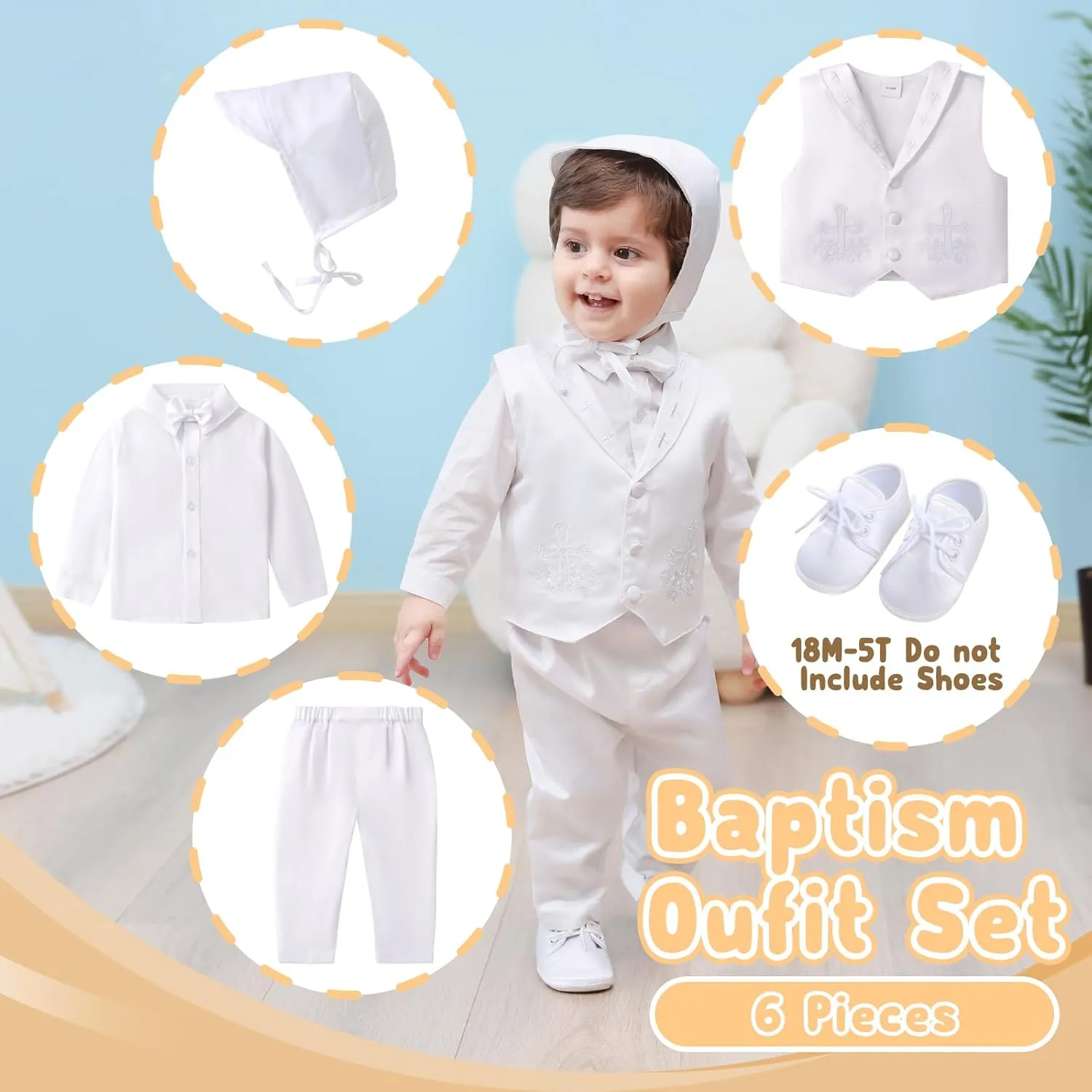 Booulfi Baptism Outfits for Boys Baby Boy Outfits Christening Gifts White Suits with Dress Shirt Pants