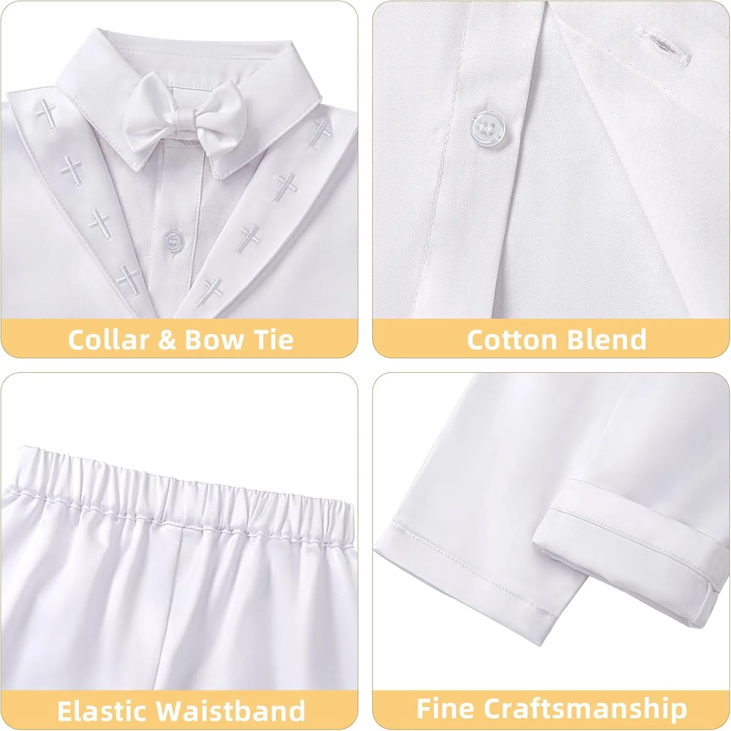 Booulfi Baptism Outfits for Boys Baby Boy Outfits Christening Gifts White Suits with Dress Shirt Pants