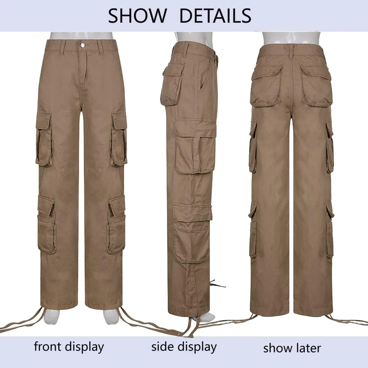 BXCNCKD Gothic Ladies Cargo Pants Street Retro Multi Pocket Cargo Pants Loose Wide Leg Pants Y2K Pants
