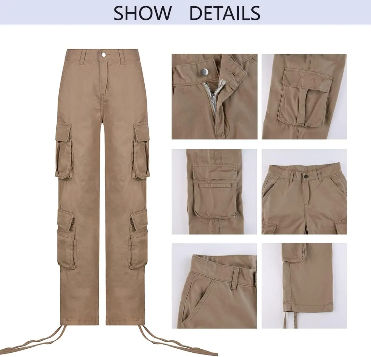 BXCNCKD Gothic Ladies Cargo Pants Street Retro Multi Pocket Cargo Pants Loose Wide Leg Pants Y2K Pants