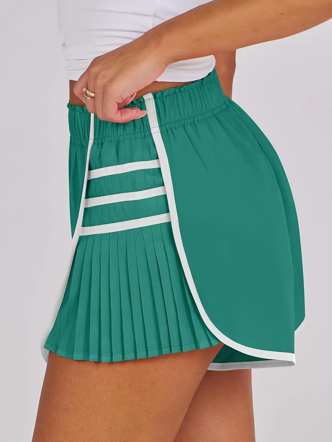 Caracilia Women Running Shorts Flowy Pleated Athletic Shorts Summer High Waisted Tennis Sporty Workout Gym Shorts