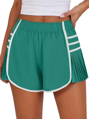 Caracilia Women Running Shorts Flowy Pleated Athletic Shorts Summer High Waisted Tennis Sporty Workout Gym Shorts
