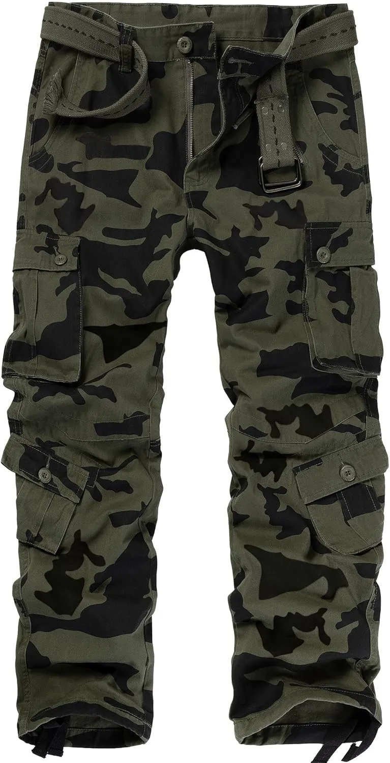 Cargo Pants for Men, Camo Pants Relaxed Fit Utility Hiking Pants, Ripstop Work Pants with 8 Pockets