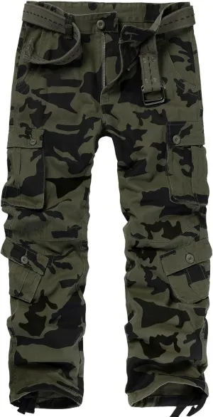 Cargo Pants for Men, Camo Pants Relaxed Fit Utility Hiking Pants, Ripstop Work Pants with 8 Pockets