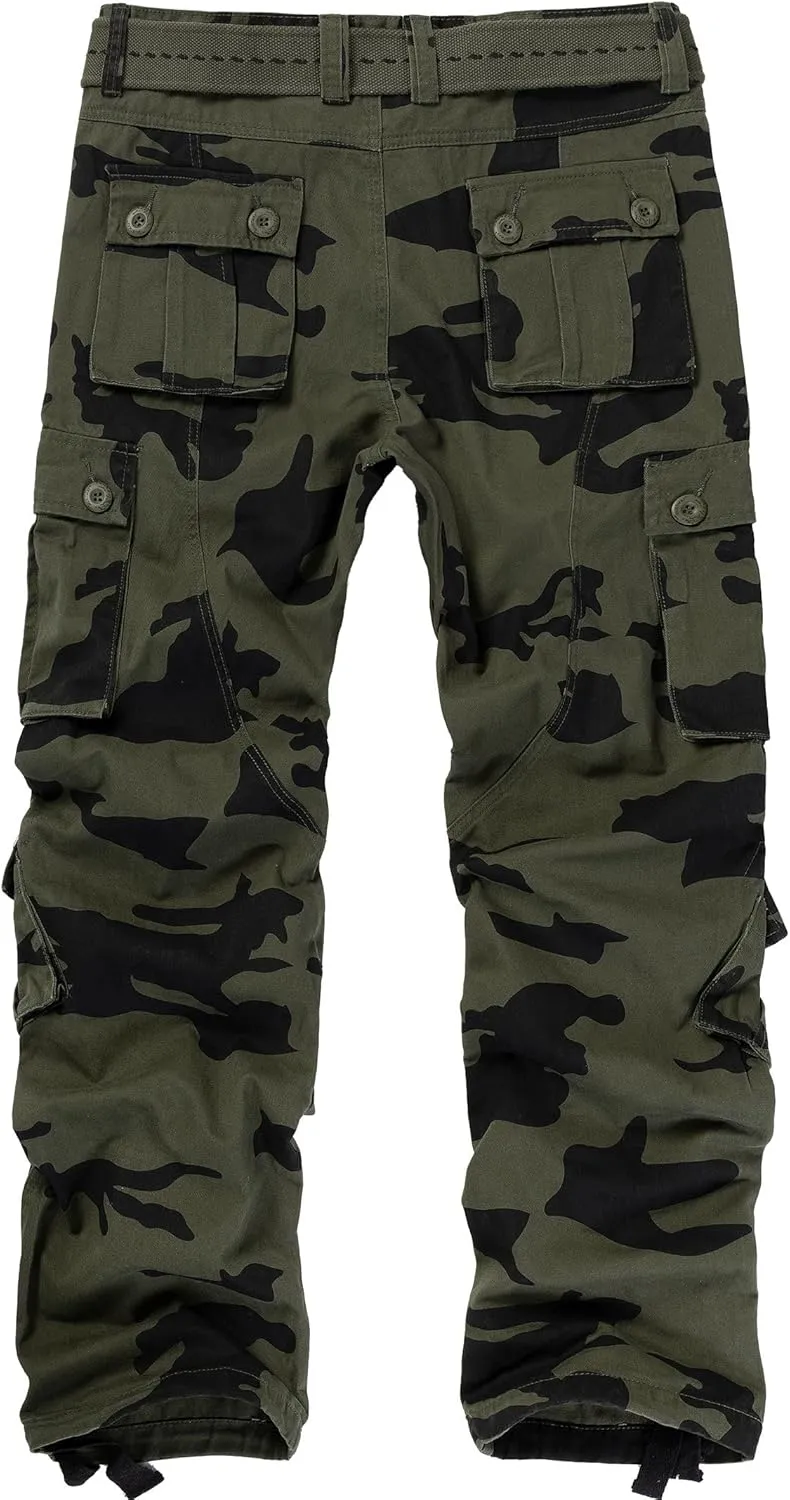 Cargo Pants for Men, Camo Pants Relaxed Fit Utility Hiking Pants, Ripstop Work Pants with 8 Pockets