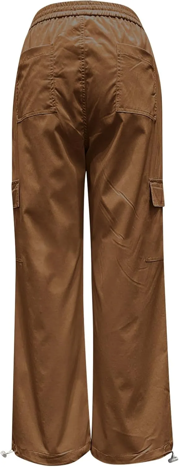 Cargo Pants for Women Casual Elastic Waist Drawstring Pants Straight Leg Comfy Y2k Trousers Streetwear with Pockets
