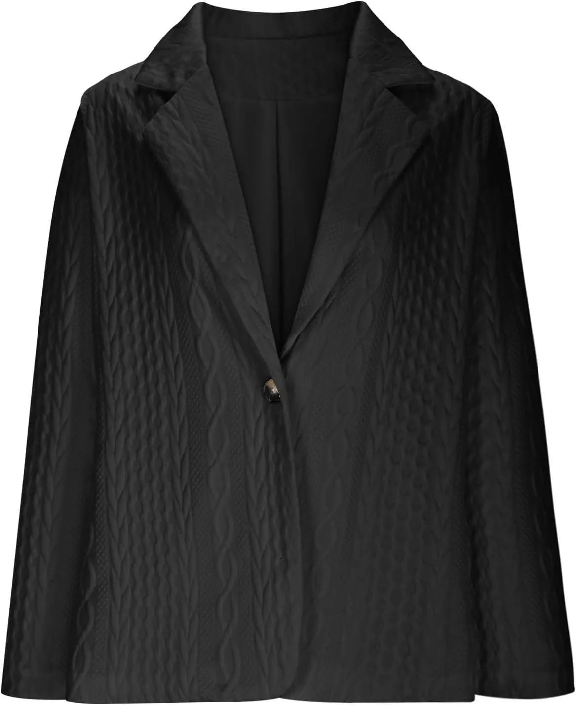Casual Jackets for Women Knitted Jacquard Textured Long Sleeve Lapel Neck One Button Trendy Spring Summer Outfits