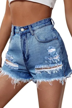 CBOO Jean Shorts High Waisted Ladies Jean Shorts Distressed Short Jeans Stretchy Blue Jean Shorts