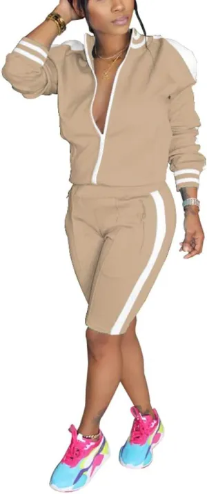 Choichic Jogging Suits for Women - Sweat Suits Set Zipper Hoodies Sweatshirt   Short Pants Athletic Tracksuit Set