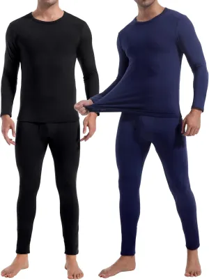 CL convallaria 2 Pack Long Johns Thermal Underwear for Men Soft Fleece Lined Base Layer Cold Weather Set XS-4XL