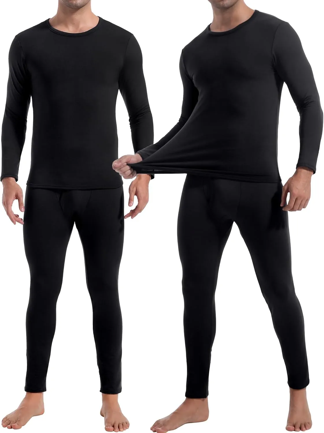 CL convallaria 2 Pack Long Johns Thermal Underwear for Men Soft Fleece Lined Base Layer Cold Weather Set XS-4XL